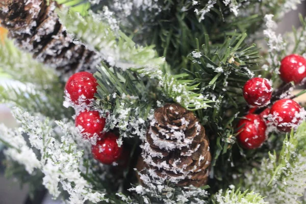 Holly Klimop Maretak Kerst Winter Groen Achtergrond Traditionele Kerstkaart Voor — Stockfoto