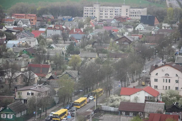 Вид Зверху Сільські Міські Будинки Передмісті Великого Міста Туманний День — стокове фото