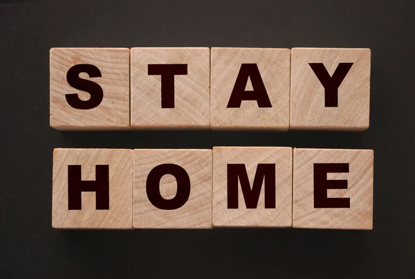Stay Home Written Wooden Block Black Background Healthcare Coronavirus Prevention — Stock Photo, Image