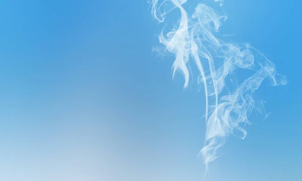 White wipe smoke cloud on sky blue. Abstract mystic freeze motion diffusion background.