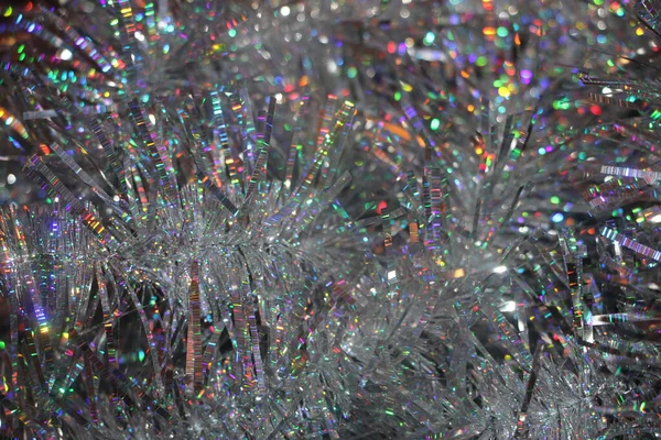 Silver Christmas Tinsel Garland Copy Space Selective Focus — Stock Photo, Image