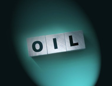 Deniz mavisi üzerine küp bloklarda OIL kelimesi. Dünya Ekonomisi iş konsepti.