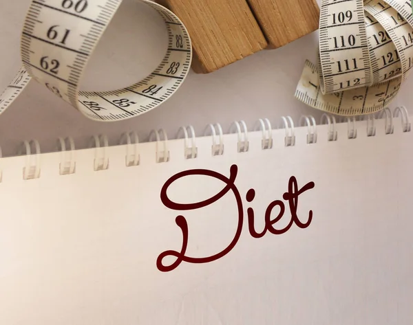 Diet Plan Concept Measuring Tape Paper Notebook Inscription Diet Plan — Stock Photo, Image