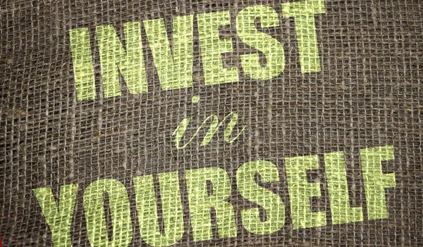 Invest Yourself Words Imprimé Sur Toile Jute Concept Entreprise Carrière — Photo