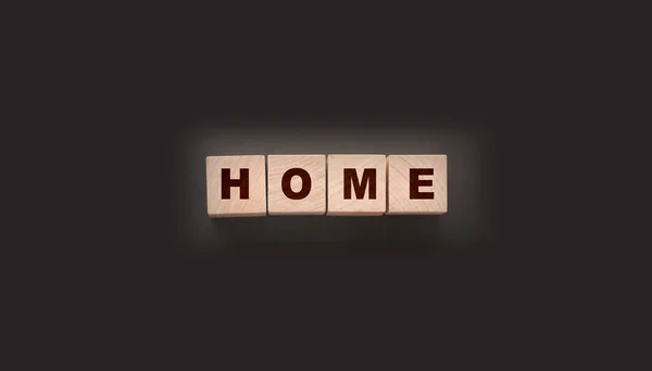 Wooden Cubes Word Home Home Black Background Real Estate Business — Stock Photo, Image