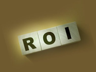 ROI - Yatırıma Dönüş - kırmızı zemin üzerinde tahta küplerin harfleri. İş göstergeleri kavramı.
