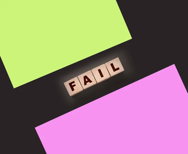 Fail Word Text Écrit Blocs Cube Bois Sur Fond Noir — Photo