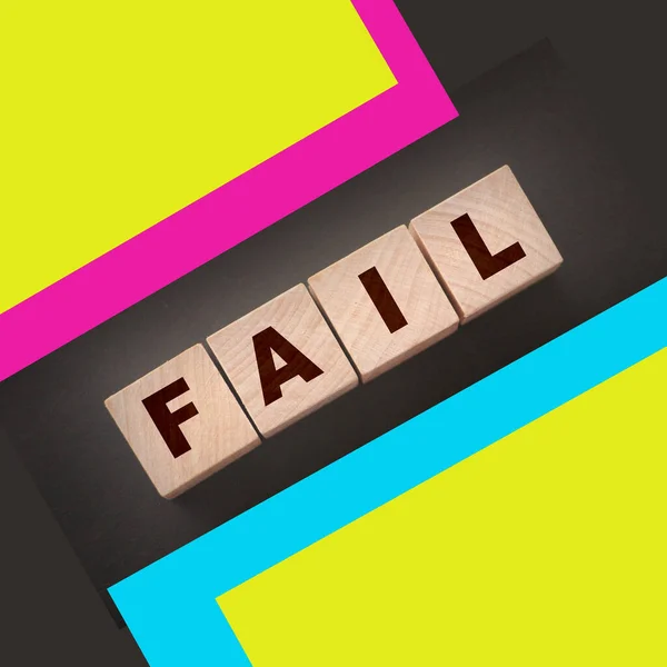 Fail Word Text Written Wooden Cube Blöcke Auf Schwarzem Hintergrund — Stockfoto