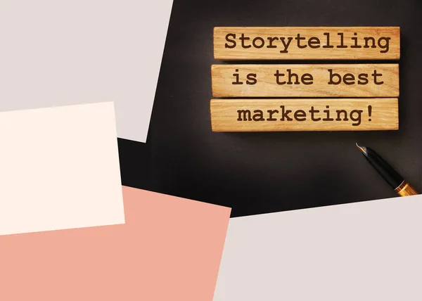 Storytelling is the best Marketing words on wooden blocks. The motivational marketing piar advertising concept