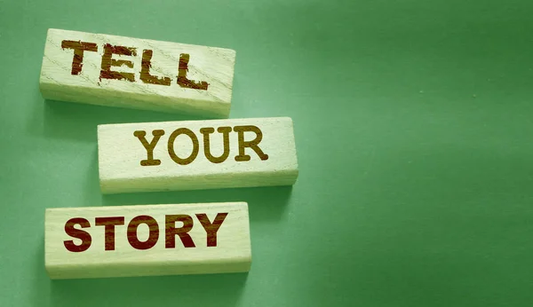 Tell your story word on wooden blocks. Testimonial examples storytelling copywriting case study education and business concept — Stock Photo, Image