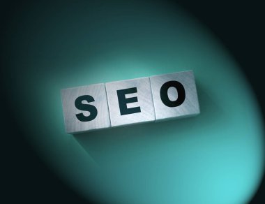 Seo kavramı. Kırmızıda tahta küpler. Arama Motoru En İyileştirmesi.