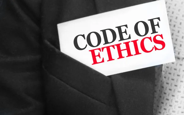 Kodeks Etyczny Słowa Karcie Kieszeni Garnituru Businessman Koncepcja Etyczna Biznesu — Zdjęcie stockowe