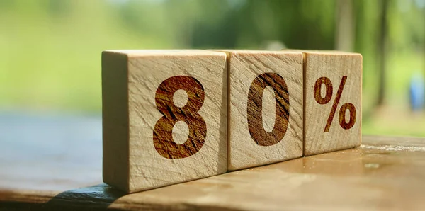 Percent Written Wooden Blocks Nature Landscape Background Big Sale Discount — Stock Photo, Image