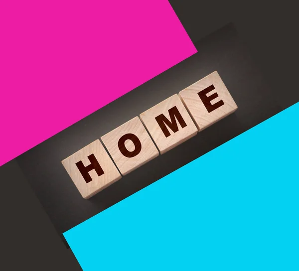 Wooden Cubes Word Home Home Black Background Real Estate Business — Stock Photo, Image