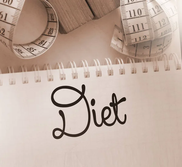 Diet Plan Concept Measuring Tape Paper Notebook Inscription Diet Plan — Stock Photo, Image