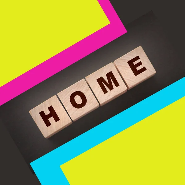 Wooden Cubes Word Home Home Black Background Real Estate Business — Stock Photo, Image