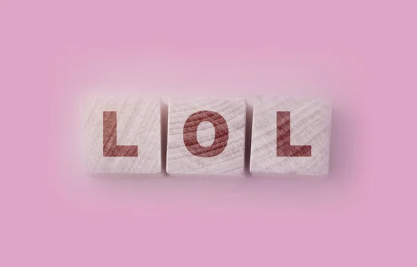 Lol Abbreviation Laughinf Out Loud Wooden Blocks Sof Pink Background — Stock Photo, Image