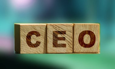 Tahta bloklardaki CEO harfleri. İcra Kurulu Başkanı. İş patronu konsepti. Doğa geçmişi. Ekolojik iş kavramı.