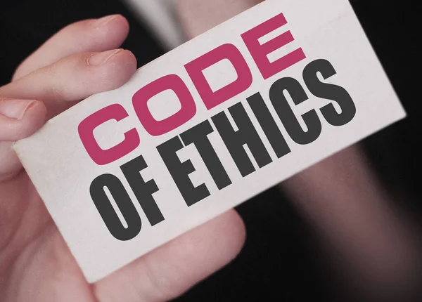 Businessman Shows Card Text Code Ethics — Stock Photo, Image