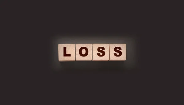 Holzwürfel Mit Loss Wort Auf Schwarzem Tisch Finanzielle Verlustgeschäfte — Stockfoto