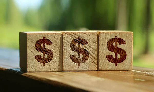 Drewniane Kostki Znakiem Dolara Amerykańskiego Koncepcja Inwestycji Oszczędności — Zdjęcie stockowe