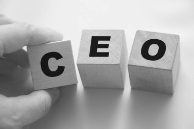 CEO tahta küplere yazılmış. Mektuplar Genel Müdür 'ün kısaltması. İş yönetimi kavramı.