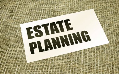 Emlak planlama metni, çuval bezindeki yazılar. Gayrimenkul konsepti ile iş.