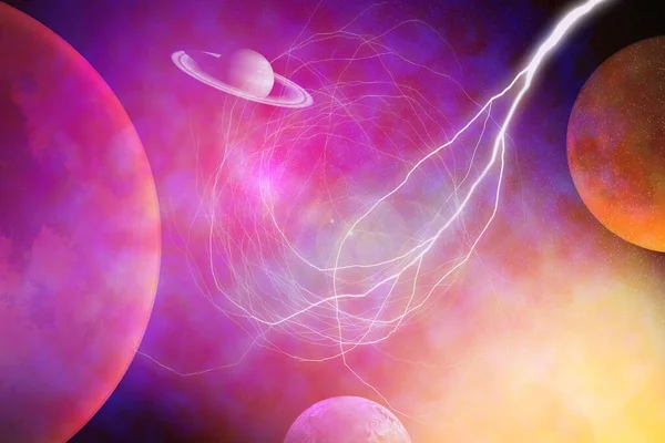 Travelling Throuh Space Purple Planet Saturn Universe Esoteric Concept Science — Stock Photo, Image