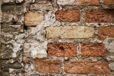 Eski, yıpranmış kırmızı tuğla duvar dokusu. Eski arkaplan.