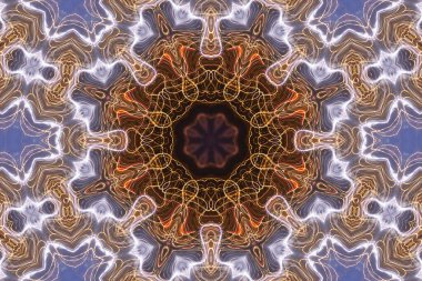 soyut renkli hipnotik simetrik desen süslemeli kaleydoskop hareketi geometrik çember ve yıldız şekilleri