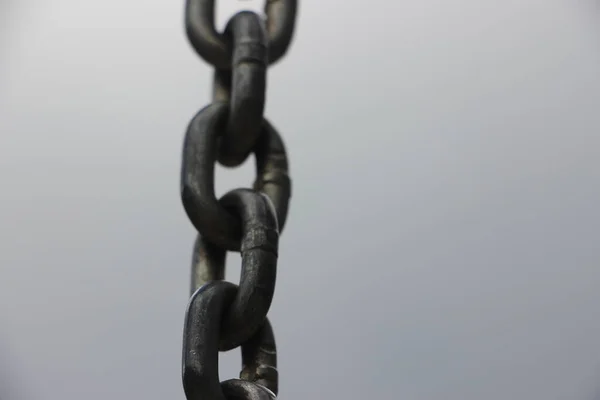 Eslabones Cadena Metal Sobre Fondo Industrial Gris Enlaces Concepto Conexiones —  Fotos de Stock