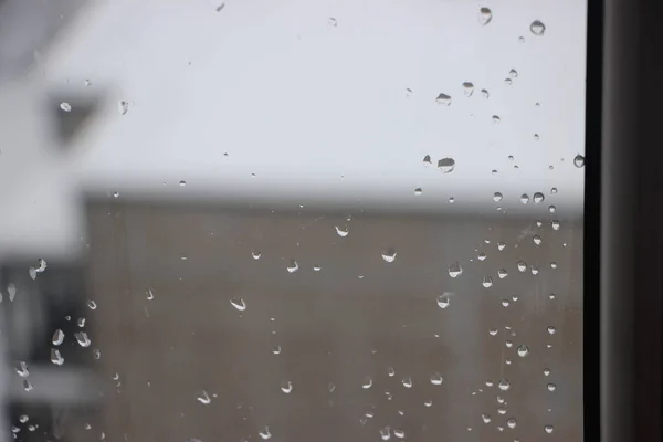Капли Дождя Окно Крупным Планом — стоковое фото