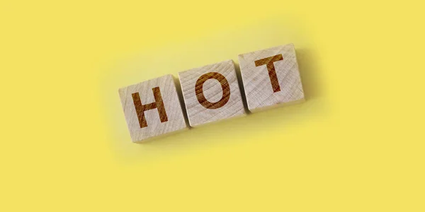 Hot Word Written Wooden Blocks Placed Yellow Vacancy Sale Hot — Stock Photo, Image