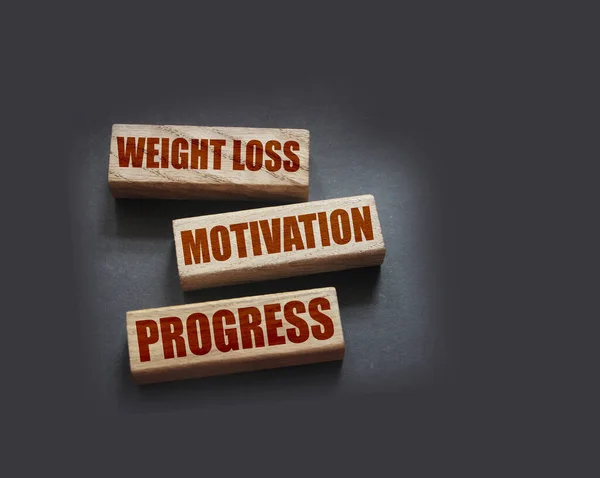 Gewichtsverlust Motivation Fortschritt Wörter Auf Holzklötzen Mit Copyspace Erfolgreicher Ernährungsplan — Stockfoto