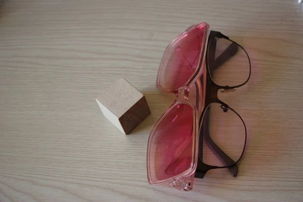 Lunettes Lunettes Soleil Sur Fond Bois Style Vintage — Photo