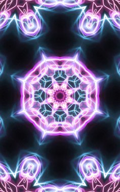Esrarengiz sihirli neon parlayan geometrik mandala fantezi fraktal. Soyut arkaplan.