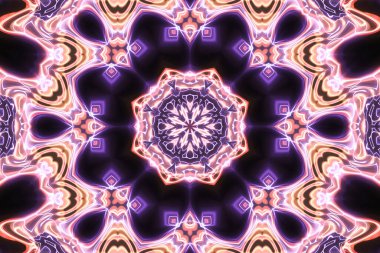 Esrarengiz sihirli neon parlayan geometrik mandala fantezi fraktal. Soyut arkaplan.