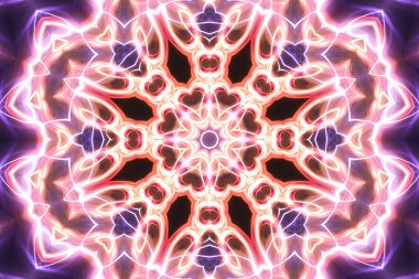 Esrarengiz sihirli neon parlayan geometrik mandala fantezi fraktal. Soyut arkaplan.