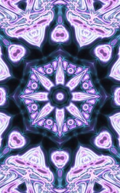 Esrarengiz sihirli neon parlayan geometrik mandala fantezi fraktal. Soyut arkaplan.