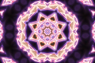 Esrarengiz sihirli neon parlayan geometrik mandala fantezi fraktal. Soyut arkaplan.