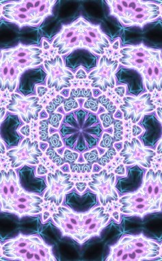 Esrarengiz sihirli neon parlayan geometrik mandala fantezi fraktal. Soyut arkaplan.