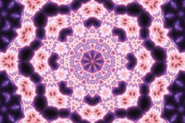 Esrarengiz sihirli neon parlayan geometrik mandala fantezi fraktal. Soyut arkaplan.