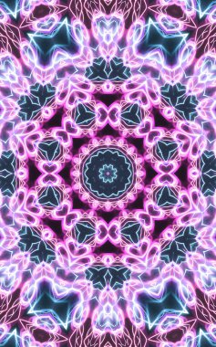 Esrarengiz sihirli neon parlayan geometrik mandala fantezi fraktal. Soyut arkaplan.
