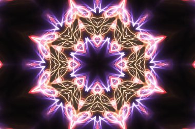 Esrarengiz sihirli neon parlayan geometrik mandala fantezi fraktal. Soyut arkaplan.