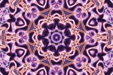 Esrarengiz sihirli neon parlayan geometrik mandala fantezi fraktal. Soyut arkaplan.
