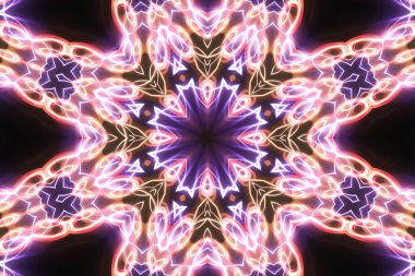 Esrarengiz sihirli neon parlayan geometrik mandala fantezi fraktal. Soyut arkaplan.