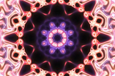 Esrarengiz sihirli neon parlayan geometrik mandala fantezi fraktal. Soyut arkaplan.