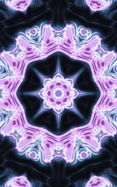 Esrarengiz sihirli neon parlayan geometrik mandala fantezi fraktal. Soyut arkaplan.