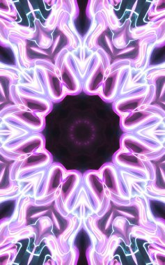Esrarengiz sihirli neon parlayan geometrik mandala fantezi fraktal. Soyut arkaplan.