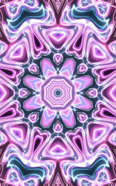 Esrarengiz sihirli neon parlayan geometrik mandala fantezi fraktal. Soyut arkaplan.